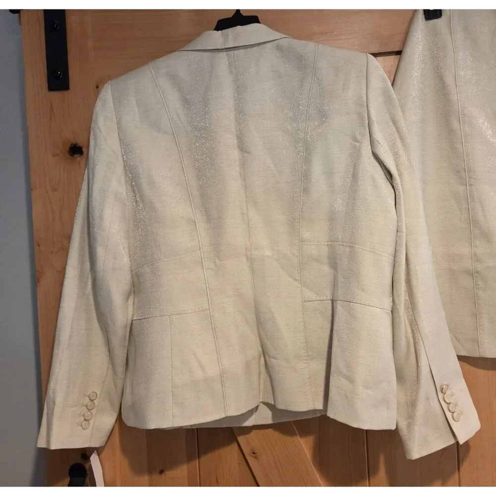 New! Albert Nipon Two Piece Light Green Skirt Set Suit Size 18W Sparkle 3 Button - Picture 4 of 16